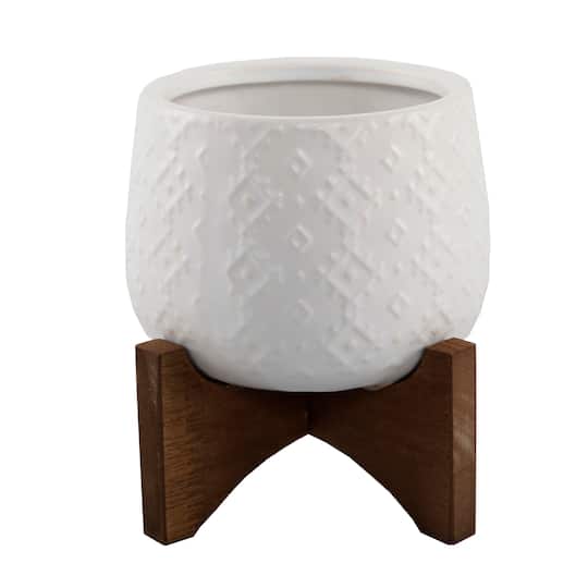 Flora Bunda 3.5" Matte White Indian Ceramic On Stand | 4.75" x 4.75" x 4.5" | Michaels®